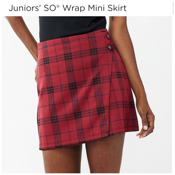 👀50% OFF❣️NWT‼️ SO brand Juniors Plaid Wrap Mini Skirt - Picture 1 of 6